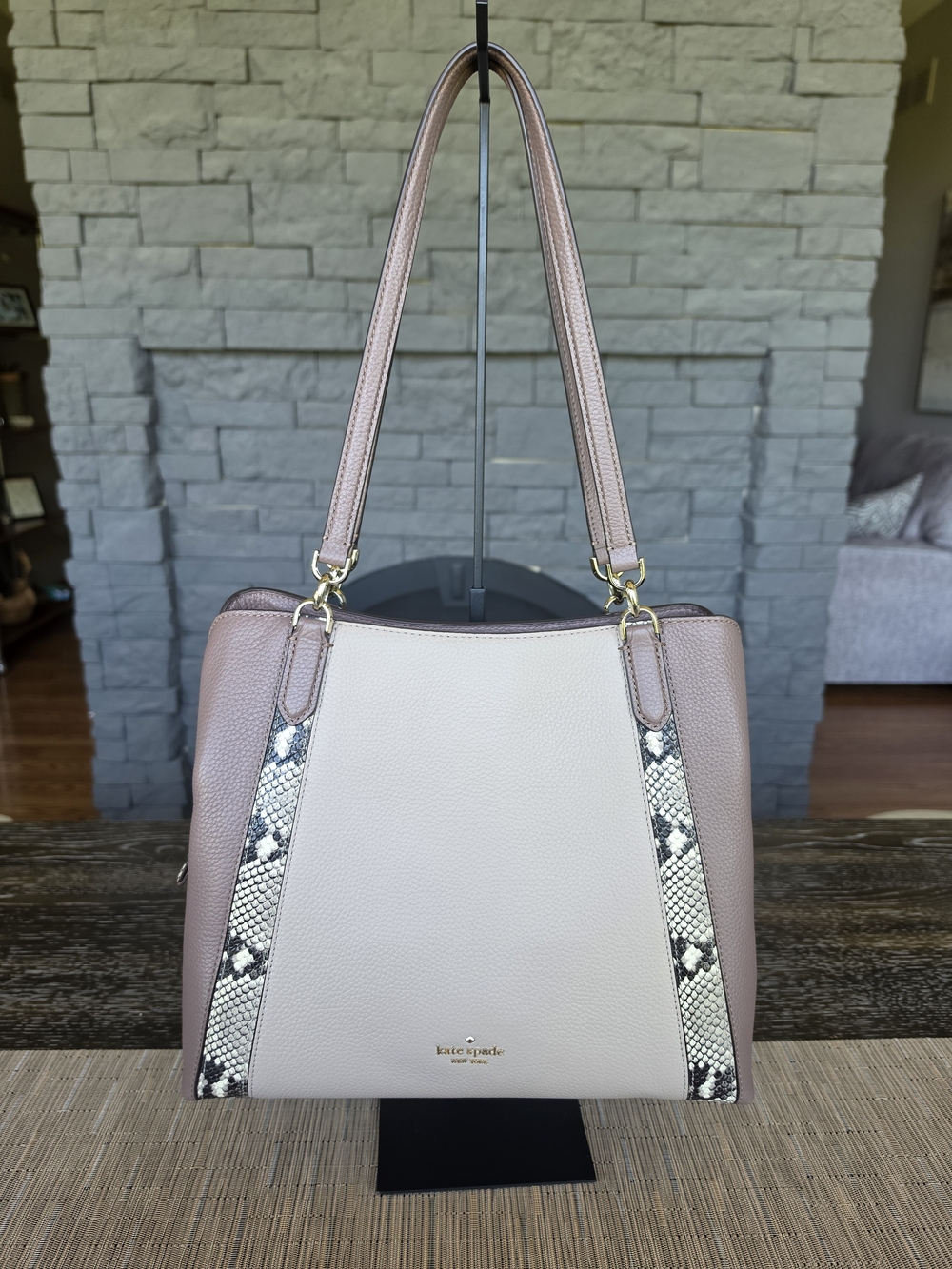 kate spade Two-Tone Blush & Purple/ Taupe Leather Tote with Pyton Accents